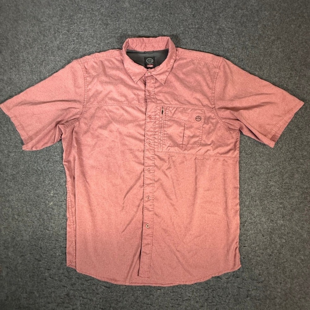 Wrangler ATG Mens XL Short Sleeve Button Down Shirt Red‎ Clay Outdoor Hiking